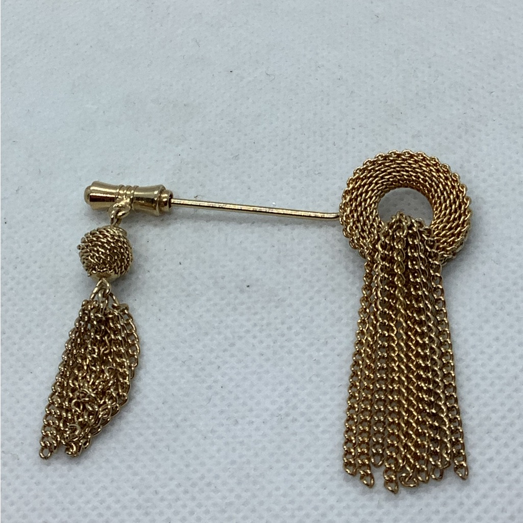 Vintage Brooch Pin Signed Caroline Emmons Mesh Tassel Wreath Hat Stick Gold Tone 29$